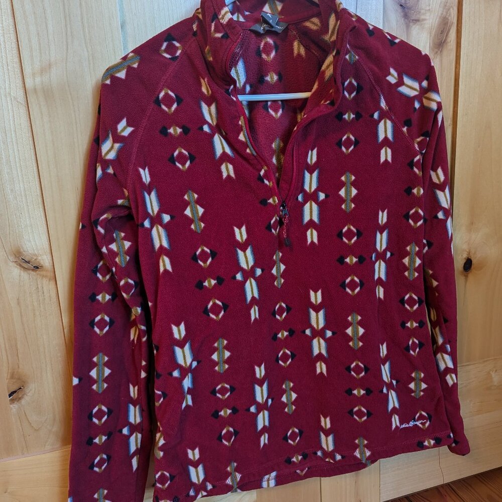 Eddie Bauer Zip down pull over womens fleece, red size small